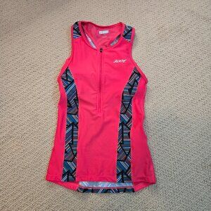 Zoot Performance Tri Tank Top Women’s Small Pink 1/2 Zip Built In Bra